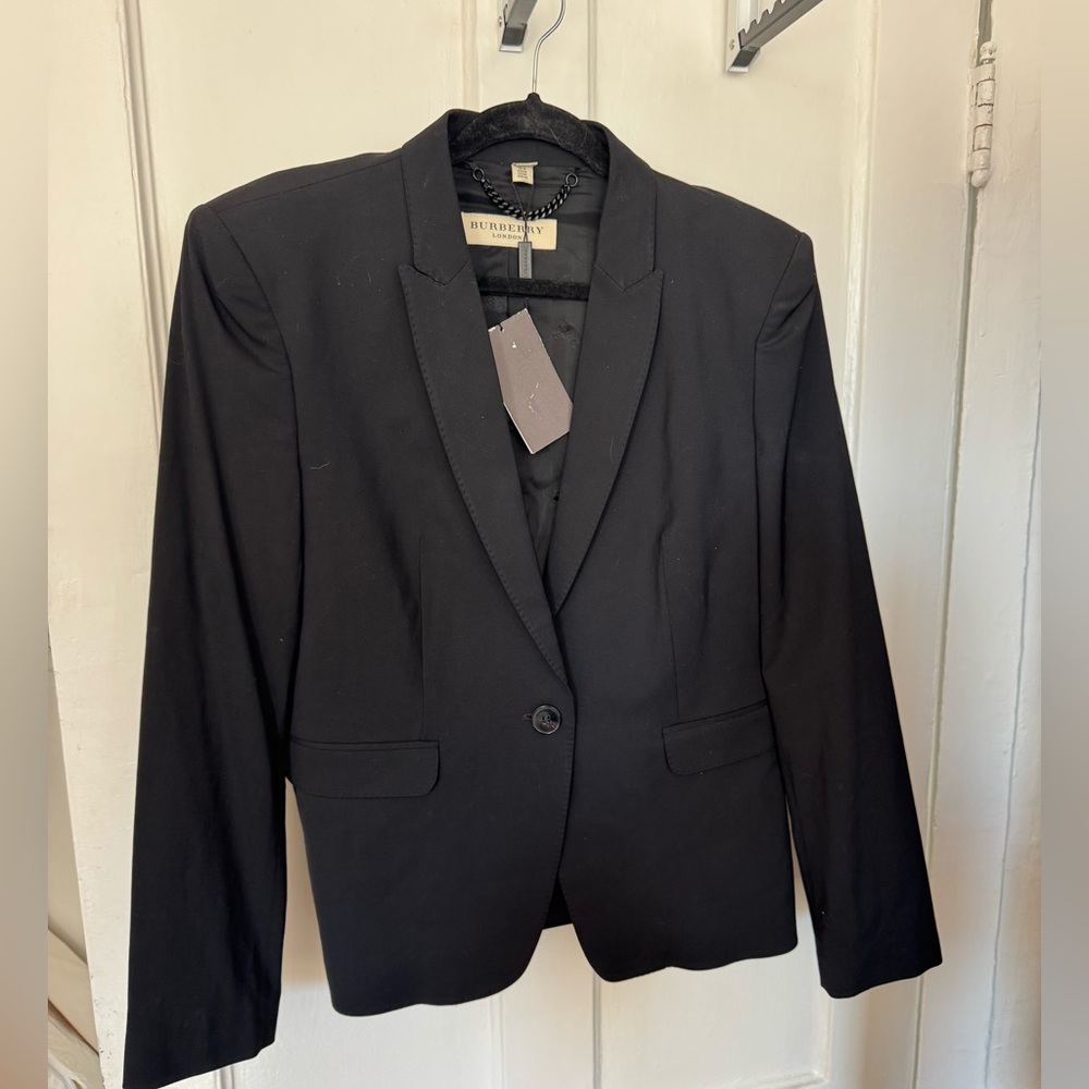 Burberry London NWT womens black wool single breasted blazer size 16